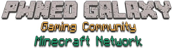 The old Pwned Galaxy stone wordmark: Gaming Community, Minecraft Network.