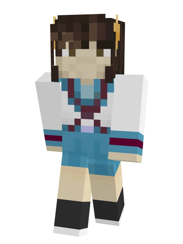 GamingG's skin: brown hair with a gold clip, a white and blue sailor uniform.